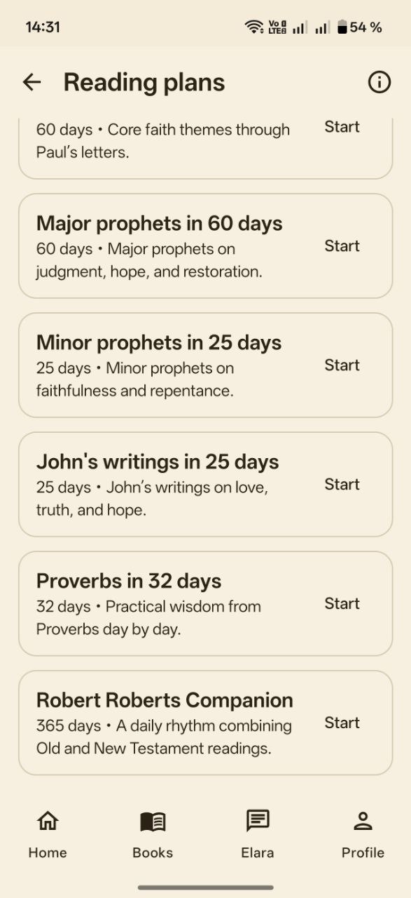 Reading plans list in Bible with Levi